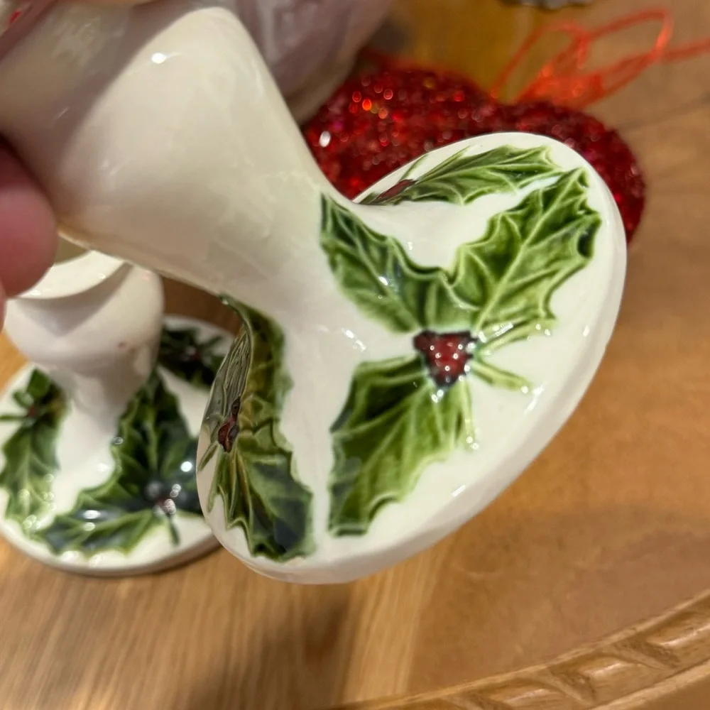 Mid Century Vintage Christmas Art Pottery Candle Holder 3”